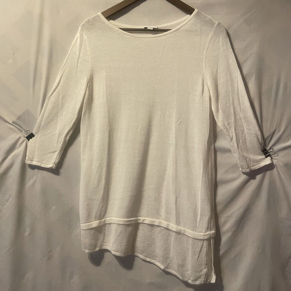PURE JILL White Linen Blend Asymmetrical Hem Tunic Cottage Core S